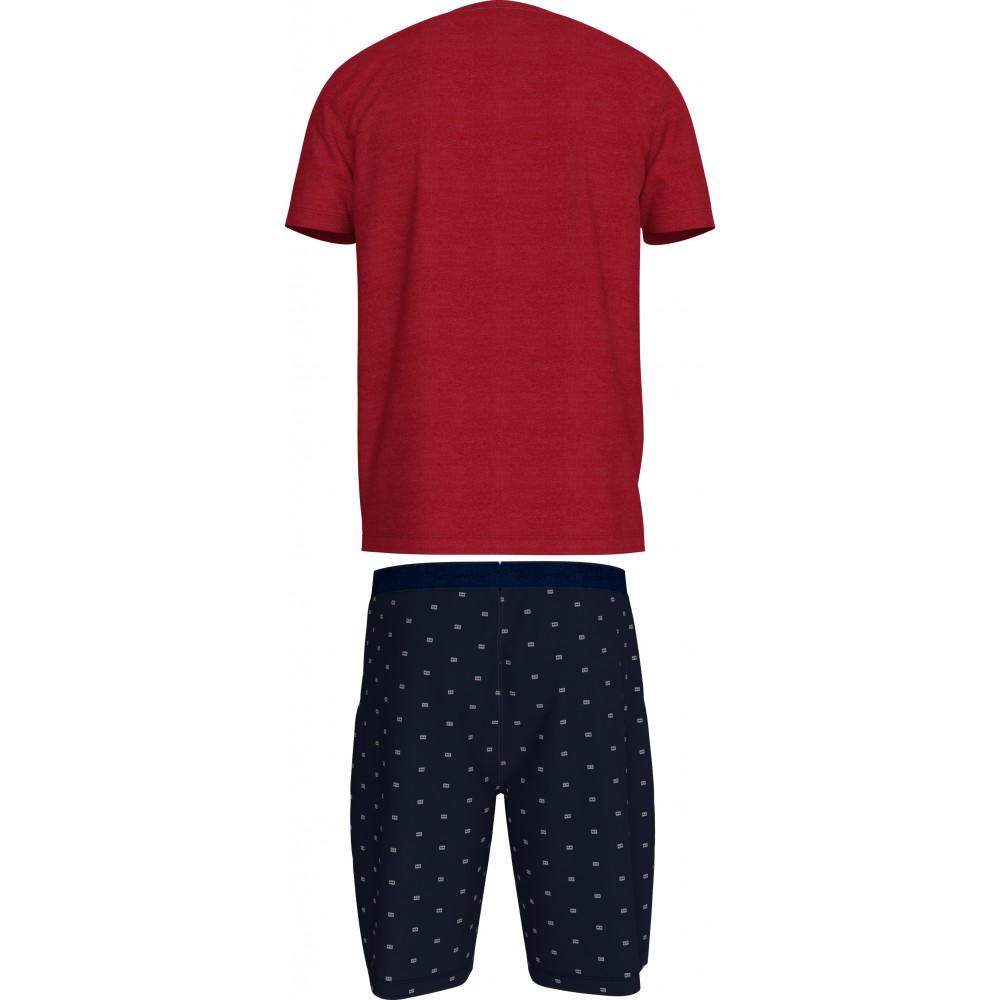 TOMMY HILFIGER UM0UM02319-0U8, Ανδρική Πυτζάμα CN SS SHORT JERSEY SET PRINT, ΜΠΛΕ/KOKKINH