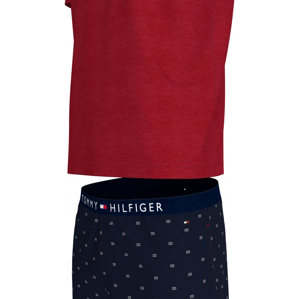 TOMMY HILFIGER UM0UM02319-0U8, Ανδρική Πυτζάμα CN SS SHORT JERSEY SET PRINT, ΜΠΛΕ/KOKKINH