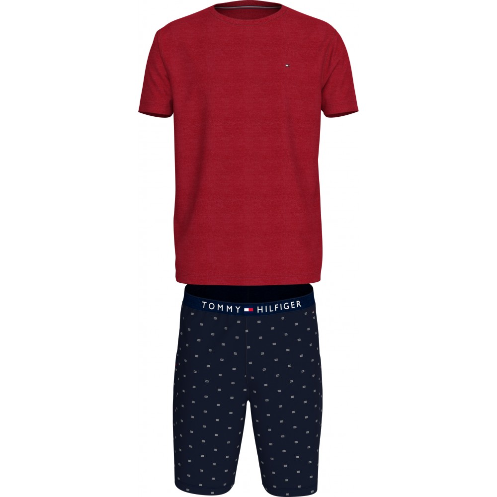 TOMMY HILFIGER UM0UM02319-0U8, Ανδρική Πυτζάμα CN SS SHORT JERSEY SET PRINT, ΜΠΛΕ/KOKKINH