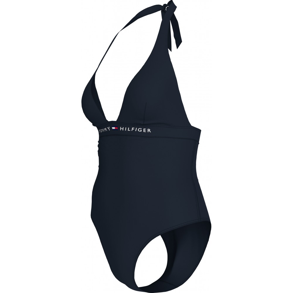 TOMMY HILFIGHER UW0UW05850-C1G, Γυναικείο Ολόσωμο Μαγιό HALTER ONE PIECE, ΜΑΥΡΟ