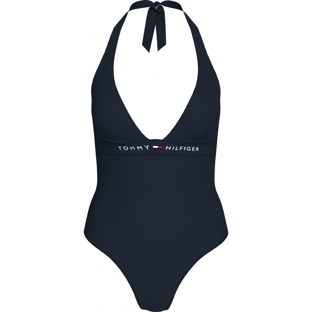 TOMMY HILFIGHER UW0UW05850-C1G, Γυναικείο Ολόσωμο Μαγιό HALTER ONE PIECE, ΜΑΥΡΟ