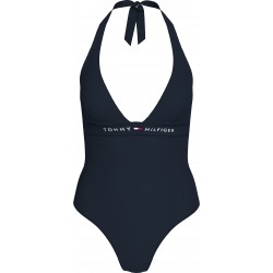 TOMMY HILFIGHER UW0UW05850-C1G, Γυναικείο Ολόσωμο Μαγιό HALTER ONE PIECE, ΜΑΥΡΟ