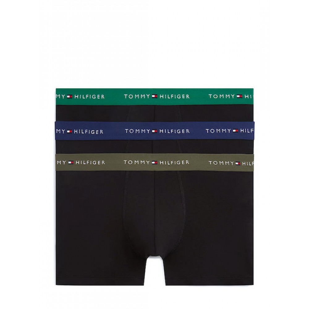 Tommy Hilfiger UM0UM03890-0YY 3pcs, Ανδρικά μπόξερ Signature Repeat Logo Waistband Trunks , ΜΑΥΡΟ