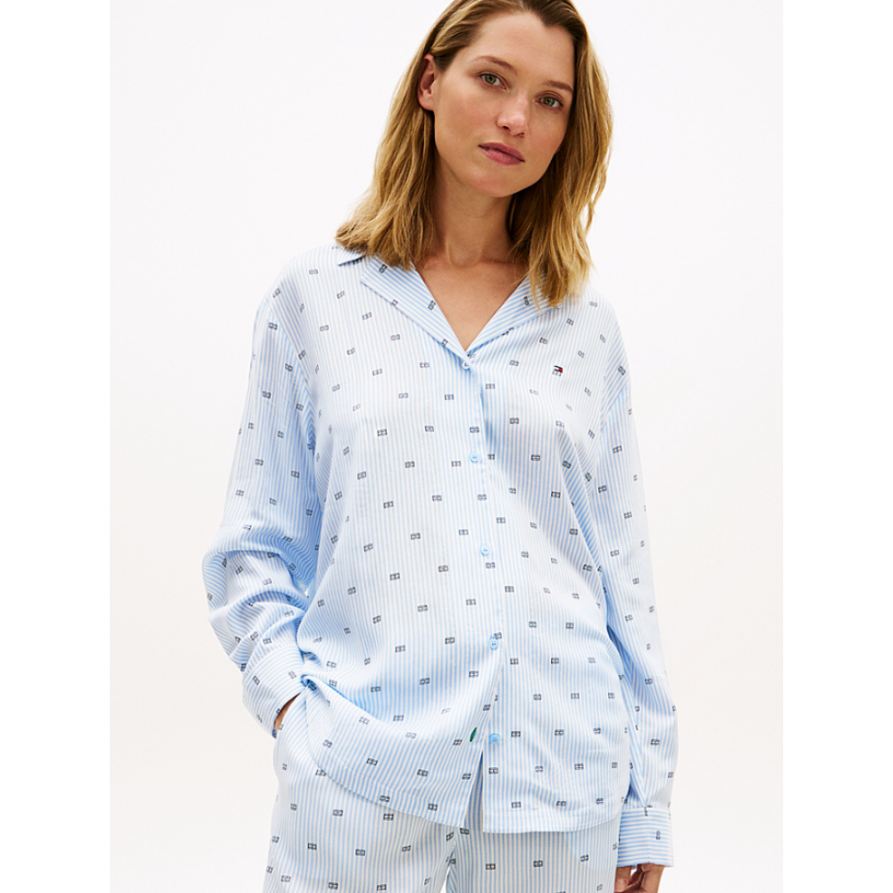 Tommy Hilfiger UW0UW06243-0A7, Γυναικεία Πυτζάμα Viscose με all over print, VESSEL BLUE