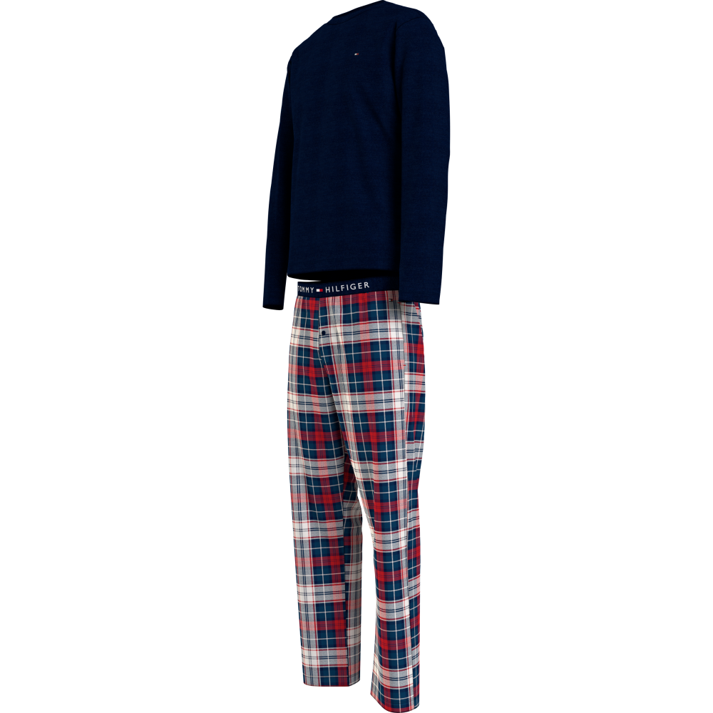 Tommy Hilfiger LS Pant  Woven Set Print UM0UM02891-05J, Ανδρική Πυζάμα Σετ με  καρό παντελόνι DESERT SKY