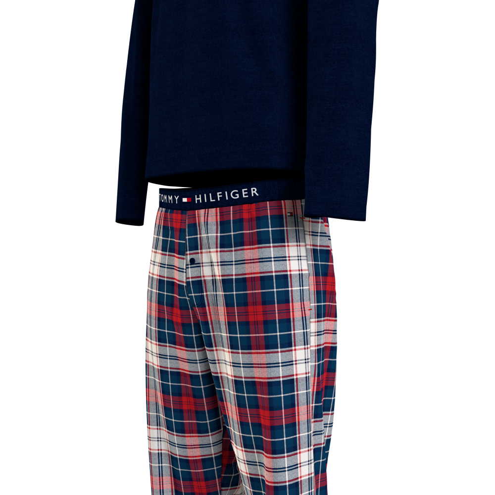 Tommy Hilfiger LS Pant  Woven Set Print UM0UM02891-05J, Ανδρική Πυζάμα Σετ με  καρό παντελόνι DESERT SKY