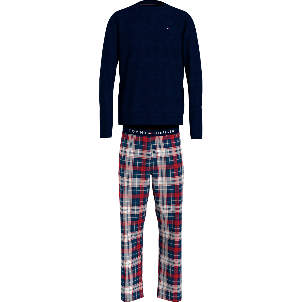 Tommy Hilfiger LS Pant  Woven Set Print UM0UM02891-05J, Ανδρική Πυζάμα Σετ με  καρό παντελόνι DESERT SKY