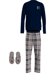 Tommy Hilfiger LS Pant Slippers Set Flannel UM0UM02989-0S1, Ανδρική Πυζάμα Σετ με παντόφλες σε κουτάκι δώρου, DESERT SKY-TONAL TARTAN