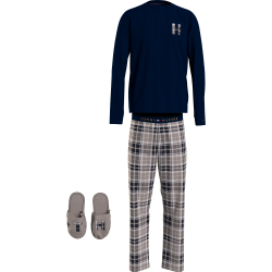 Tommy Hilfiger LS Pant Slippers Set Flannel UM0UM02989-0S1, Ανδρική Πυζάμα Σετ με παντόφλες σε κουτάκι δώρου, DESERT SKY-TONAL TARTAN