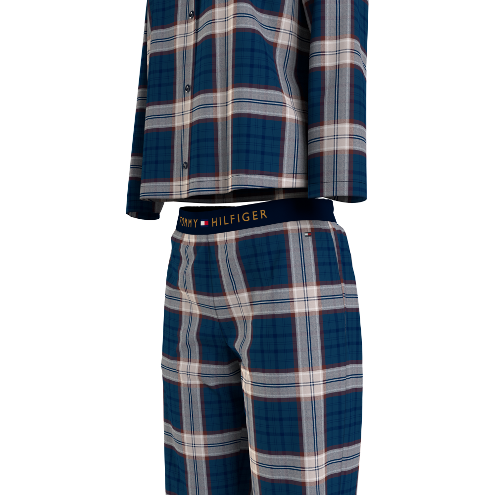 Tommy Hilfiger FULL FLANNEL PJ SET UW0UW03961-00G, Γυναικεία Πυζάμα Σετ Καρό σε κλασική γραμμή