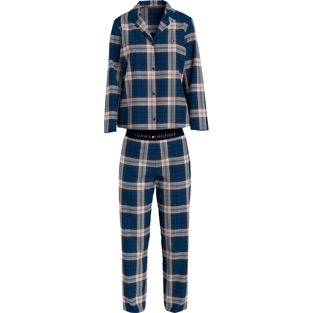 Tommy Hilfiger FULL FLANNEL PJ SET UW0UW03961-00G, Γυναικεία Πυζάμα Σετ Καρό σε κλασική γραμμή