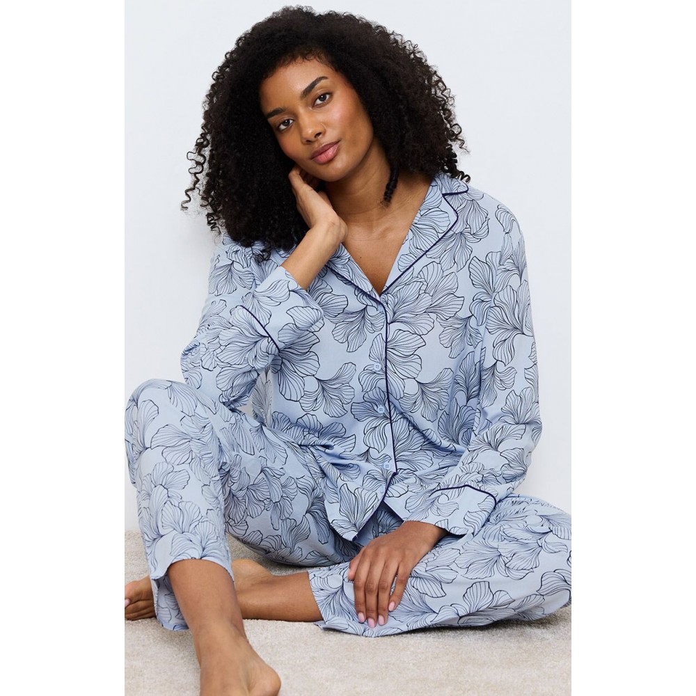 Triumph Boyfriend Fit PW03  Γυναικεία Κουμπωτή Πυτζάμα Viscose, ΣΙΕΛ