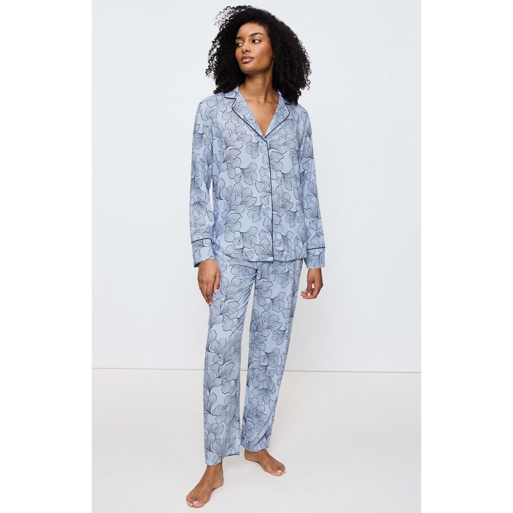 Triumph Boyfriend Fit PW03  Γυναικεία Κουμπωτή Πυτζάμα Viscose, ΣΙΕΛ
