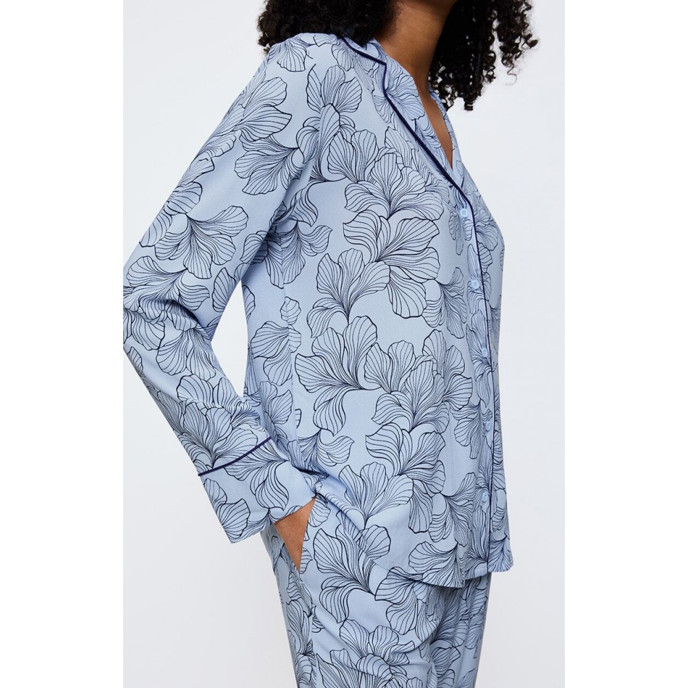 Triumph Boyfriend Fit PW03  Γυναικεία Κουμπωτή Πυτζάμα Viscose, ΣΙΕΛ
