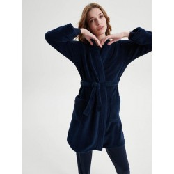 VAMP 19212, Γυναικεία Ρόμπα Fleece Σταυρωτή με ζώνη, ΜΠΛΕ ΣΚΟΥΡΟ