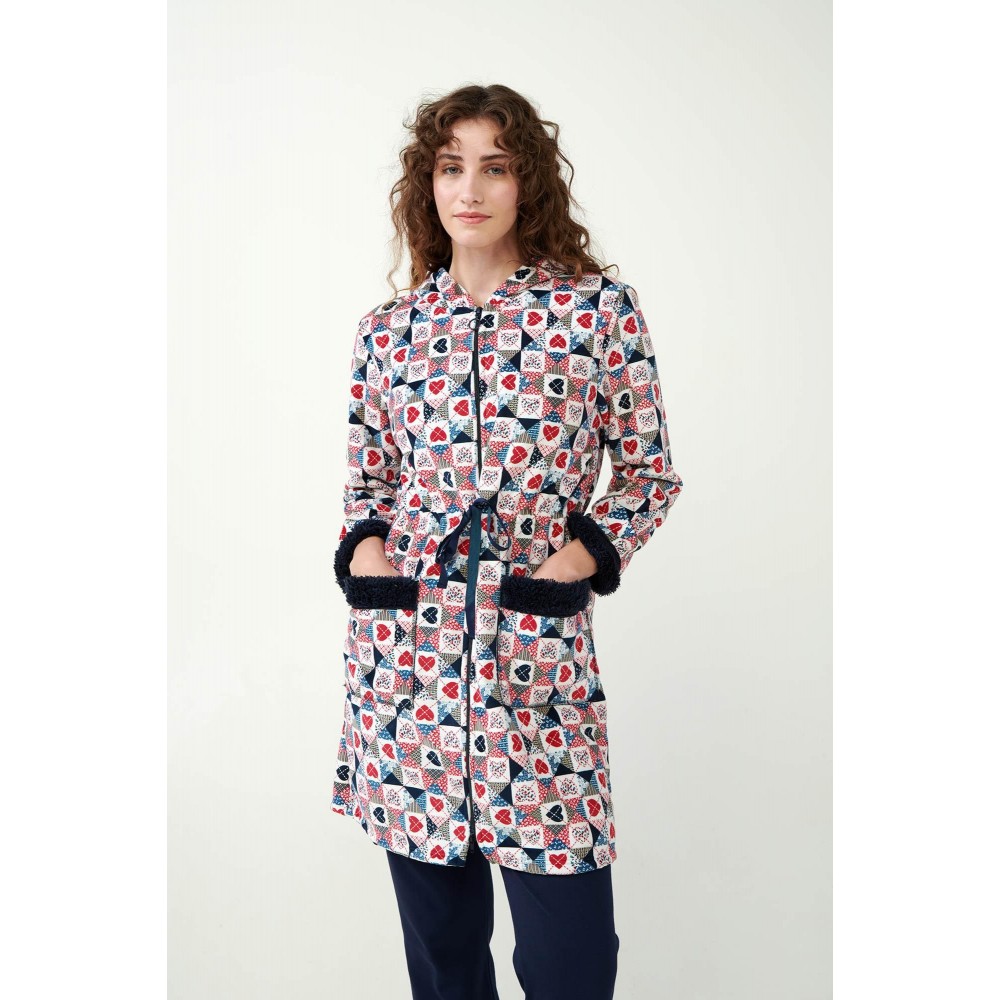 VAMP 19507, Γυναικεία ρόμπα Fleece με κουκούλα και φερμουάρ, ΜΠΛΕ VAMP 19507, Γυναικεία ρόμπα Fleece με κουκούλα και φερμουάρ, ΜΠΛΕ