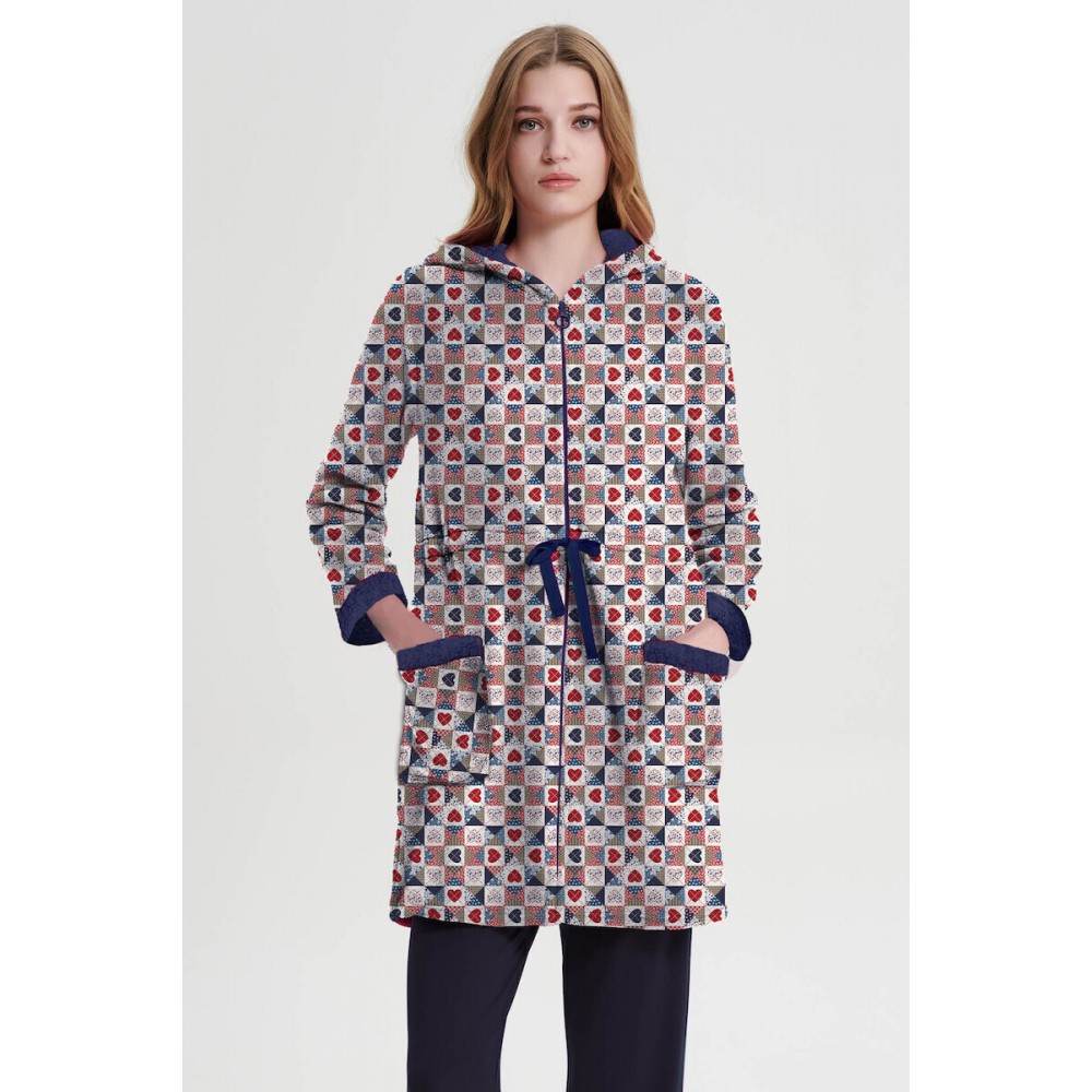 VAMP 19507, Γυναικεία ρόμπα Fleece με κουκούλα και φερμουάρ, ΜΠΛΕ VAMP 19507, Γυναικεία ρόμπα Fleece με κουκούλα και φερμουάρ, ΜΠΛΕ