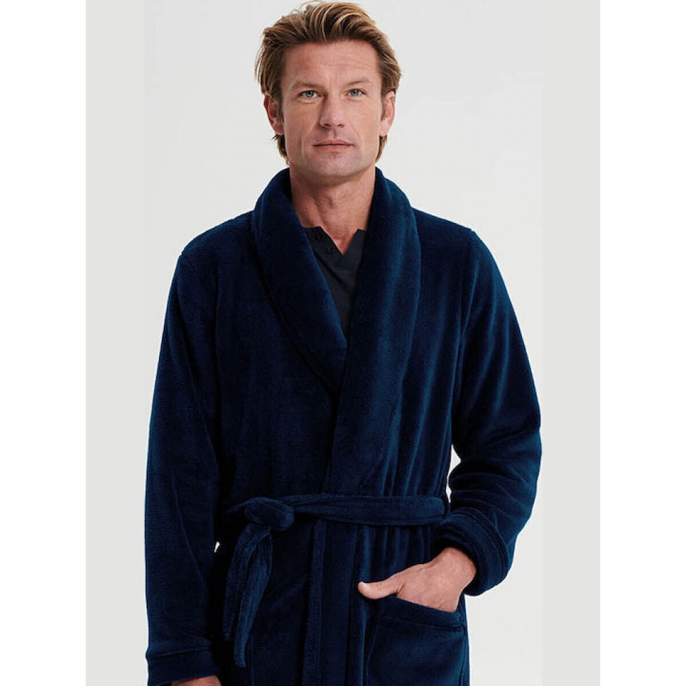 VAMP 19653, Ανδρική  Ρόμπα Fleece Σταυρωτή με ζώνη, ΜΠΛΕ ΣΚΟΥΡΟ