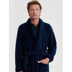 VAMP 19653, Ανδρική  Ρόμπα Fleece Σταυρωτή με ζώνη, ΜΠΛΕ ΣΚΟΥΡΟ