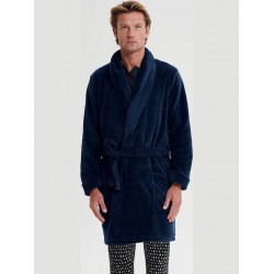 VAMP 19653, Ανδρική  Ρόμπα Fleece Σταυρωτή με ζώνη, ΜΠΛΕ ΣΚΟΥΡΟ