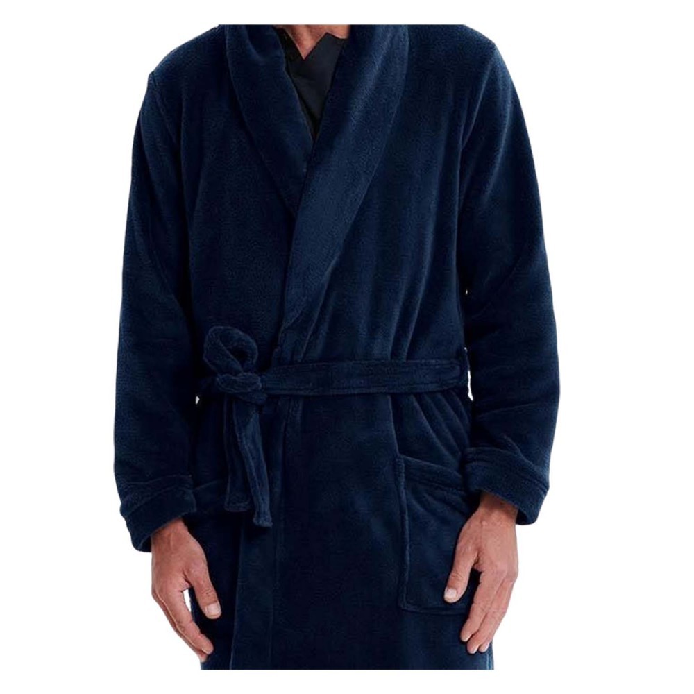 VAMP 19653, Ανδρική  Ρόμπα Fleece Σταυρωτή με ζώνη, ΜΠΛΕ ΣΚΟΥΡΟ