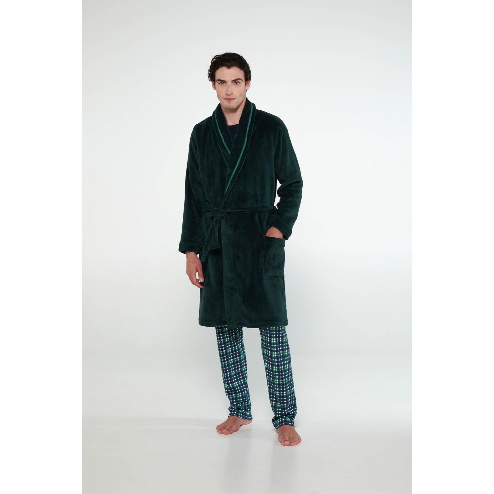 VAMP 19927, Ανδρική  Ρόμπα Fleece Μακριά Σταυρωτή με ζώνη , GREEN SPRUCE