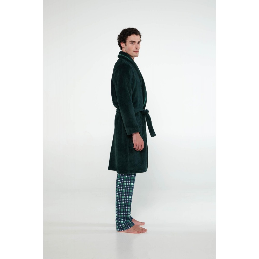 VAMP 19927, Ανδρική  Ρόμπα Fleece Μακριά Σταυρωτή με ζώνη , GREEN SPRUCE