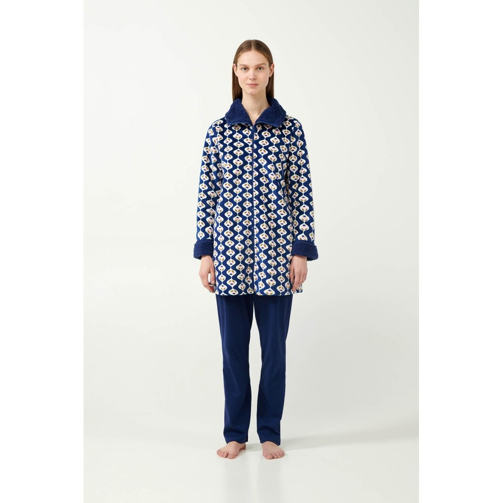VAMP 21410, Γυναικεία Ρόμπα Fleece με φερμουάρ, BLUE PRINT