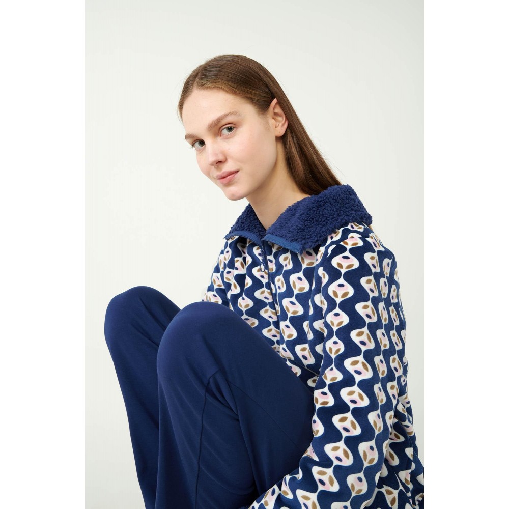 VAMP 21410, Γυναικεία Ρόμπα Fleece με φερμουάρ, BLUE PRINT