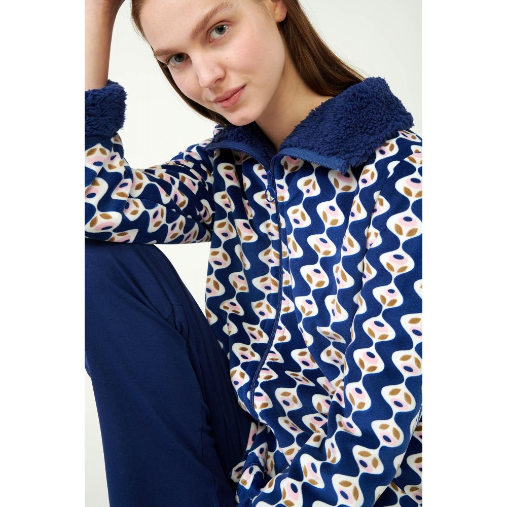 VAMP 21410, Γυναικεία Ρόμπα Fleece με φερμουάρ, BLUE PRINT