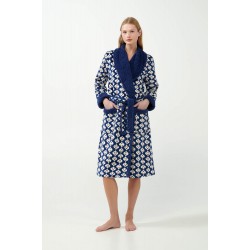 VAMP 21412, Γυναικεία Μακριά Σταυρωτή Ρόμπα Fleece, BLUE PRINT