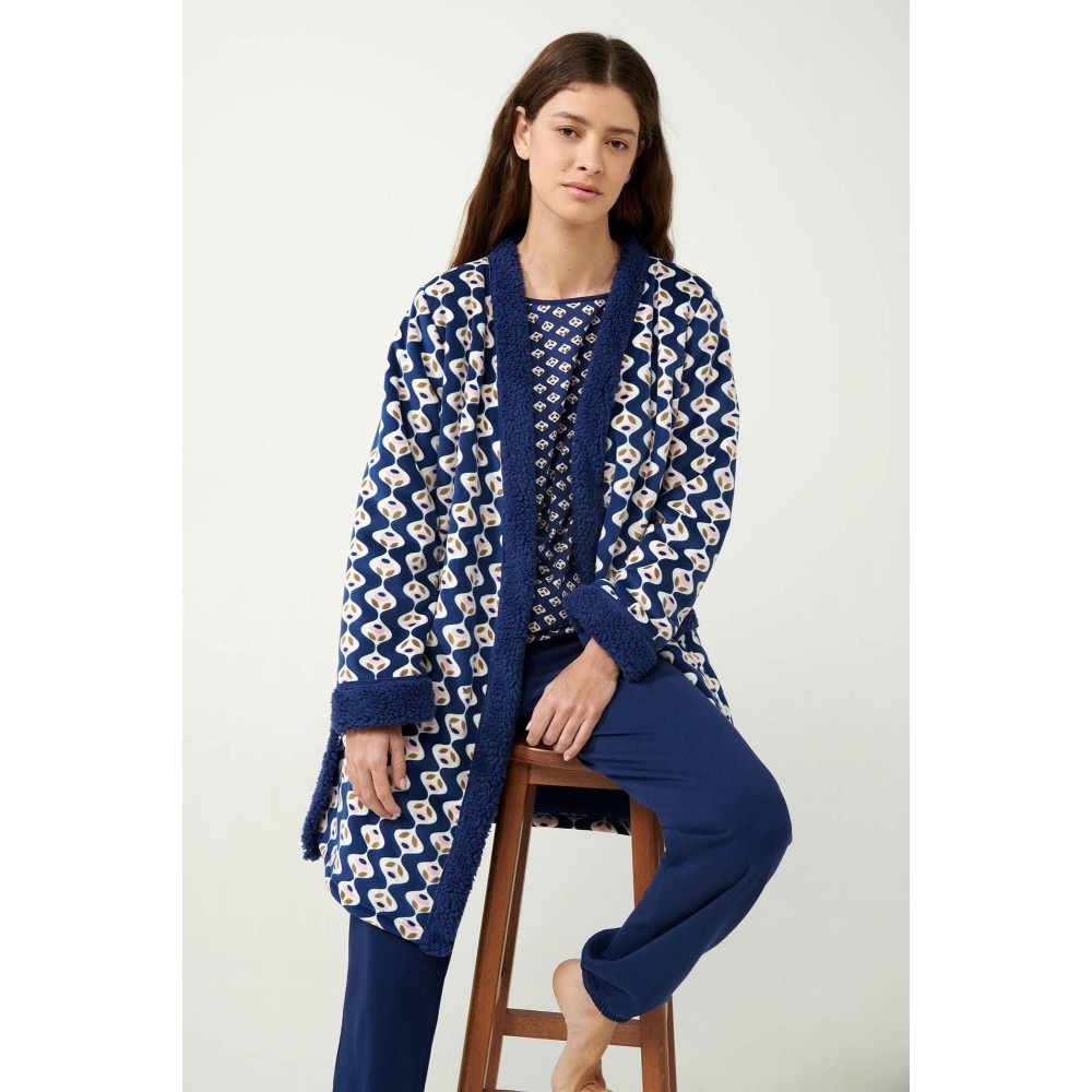 VAMP 21413, Γυναικεία Σταυρωτή Ρόμπα Fleece, BLUE PRINT