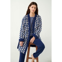 VAMP 21413, Γυναικεία Σταυρωτή Ρόμπα Fleece, BLUE PRINT