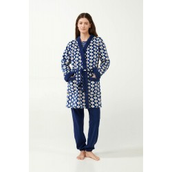 VAMP 21413, Γυναικεία Σταυρωτή Ρόμπα Fleece, BLUE PRINT