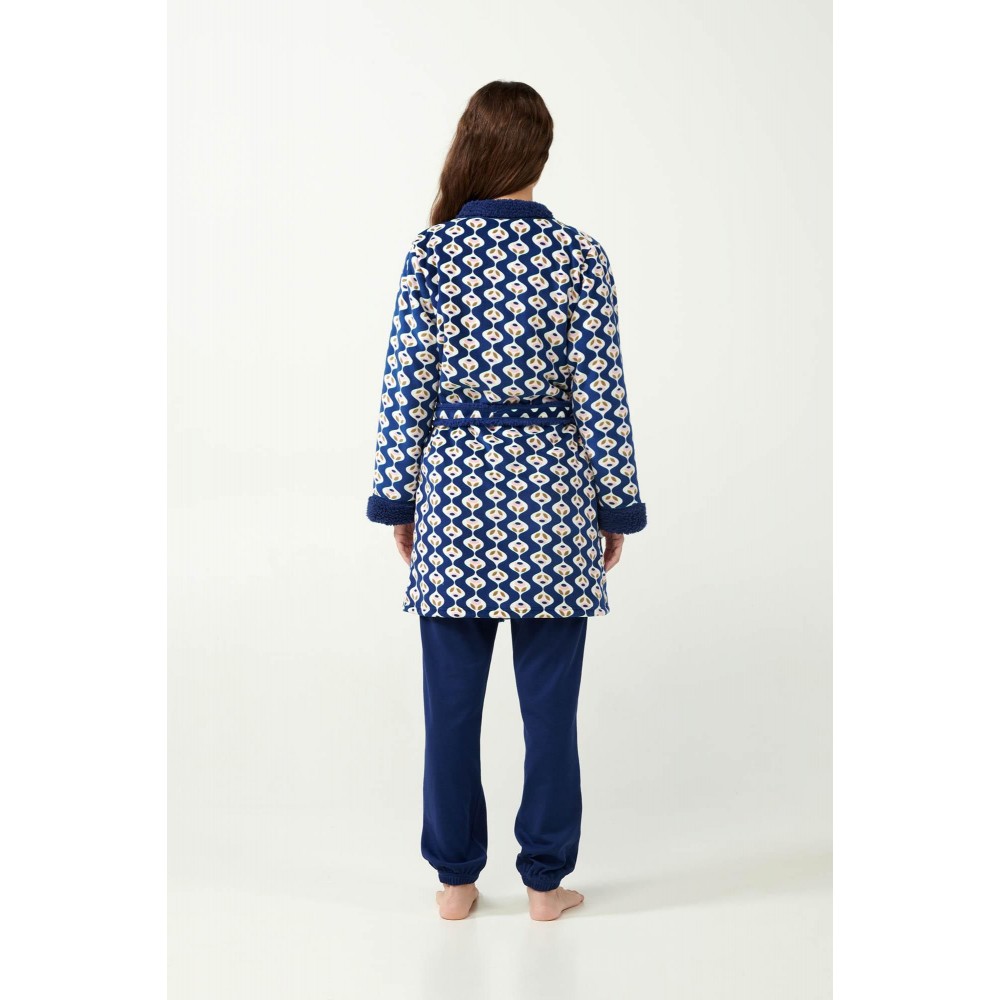 VAMP 21413, Γυναικεία Σταυρωτή Ρόμπα Fleece, BLUE PRINT