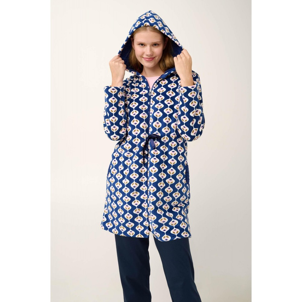 VAMP 21414, Γυναικεία Ρόμπα Fleece με κουκούλα, BLUE PRINT