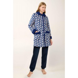 VAMP 21415, Γυναικεία Ρόμπα Fleece  με Κουμπιά, BLUE PRINT
