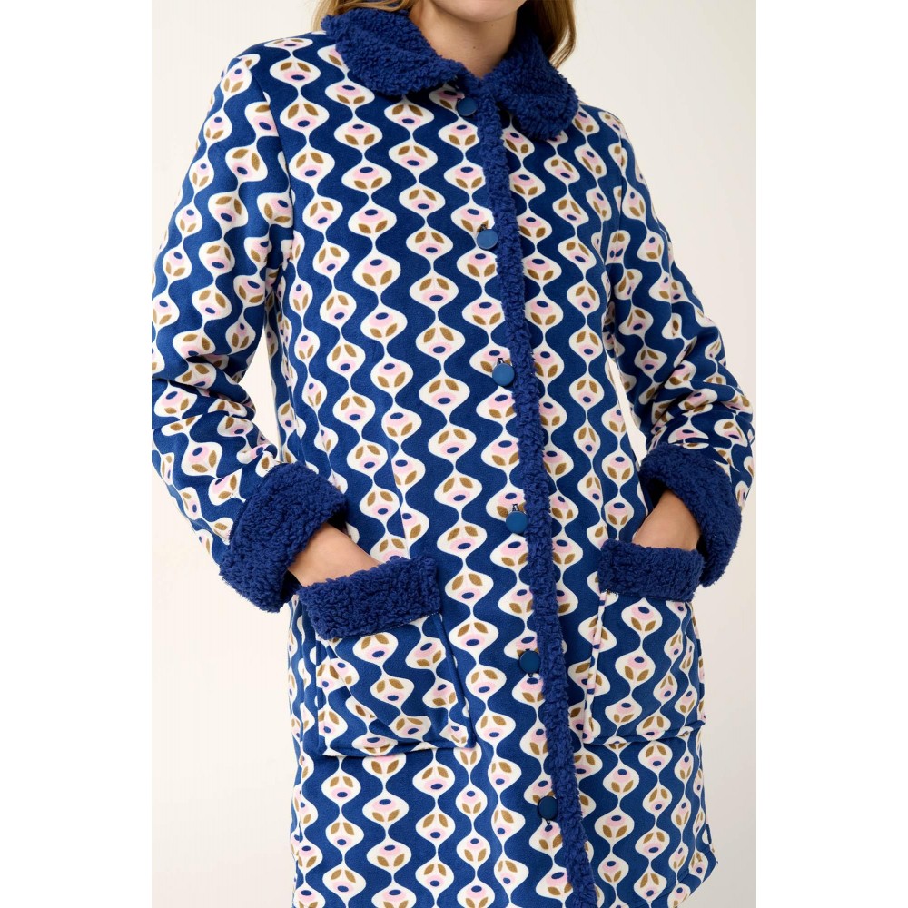 VAMP 21415, Γυναικεία Ρόμπα Fleece  με Κουμπιά, BLUE PRINT