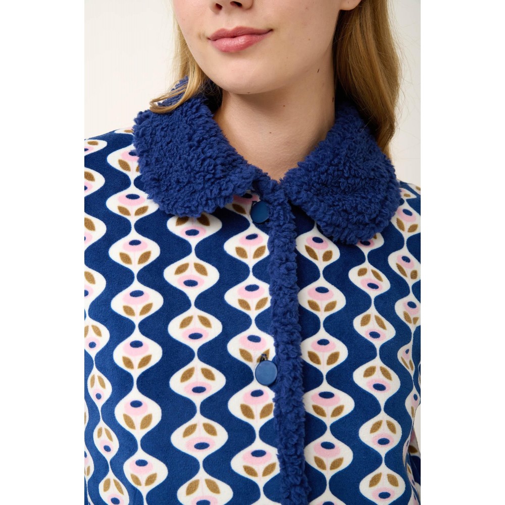 VAMP 21415, Γυναικεία Ρόμπα Fleece  με Κουμπιά, BLUE PRINT