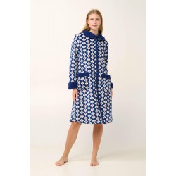 VAMP 21416, Μακριά Γυναικεία Ρόμπα Fleece με Κουμπιά, BLUE PRINT
