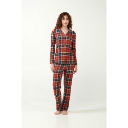 Vamp 21513, Γυναικείο Σετ  Πυτζάμα "XMAS" σε ανδρικό στύλ καρό,  RED TERRACOTA