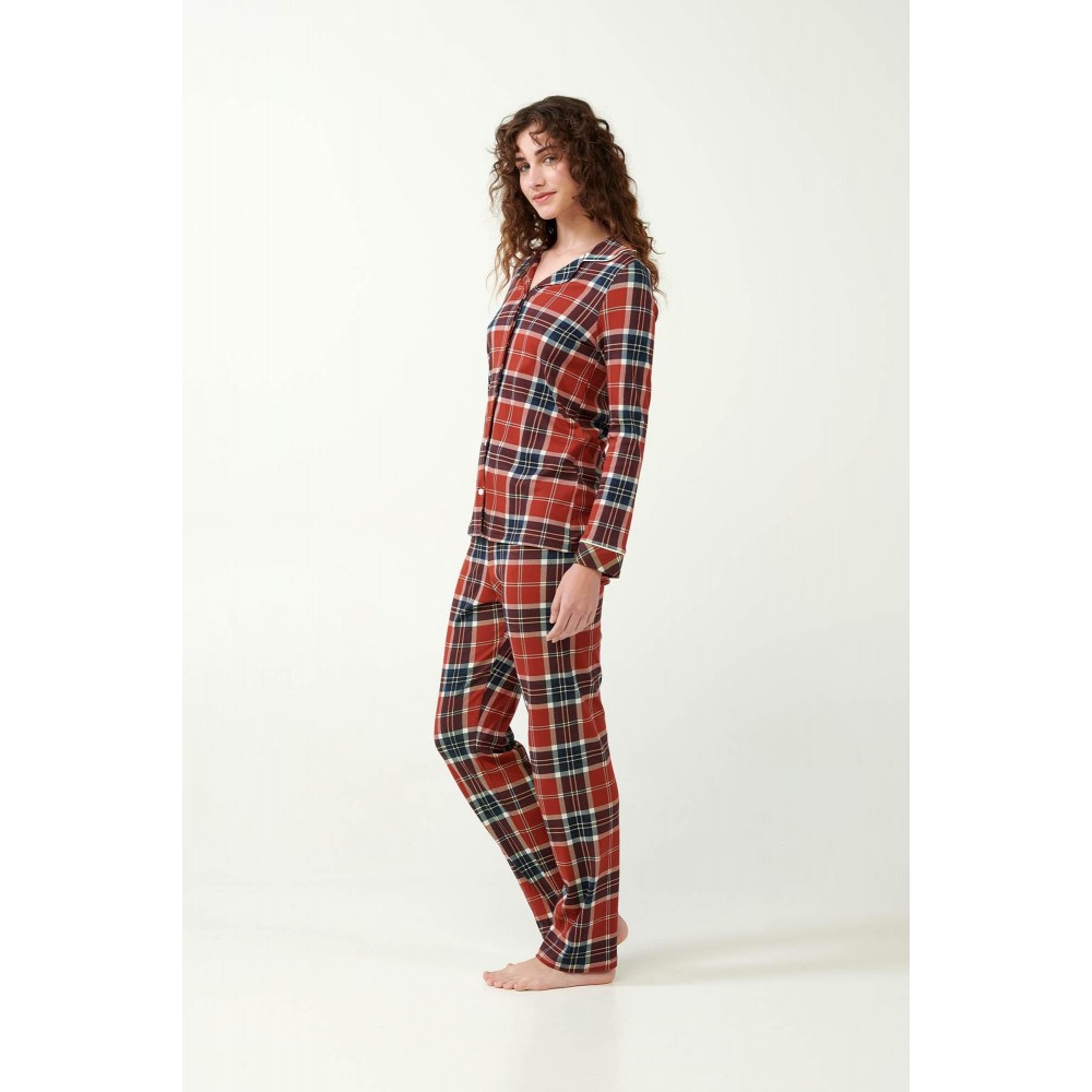 Vamp 21513, Γυναικείο Σετ  Πυτζάμα "XMAS" σε ανδρικό στύλ καρό,  RED TERRACOTA