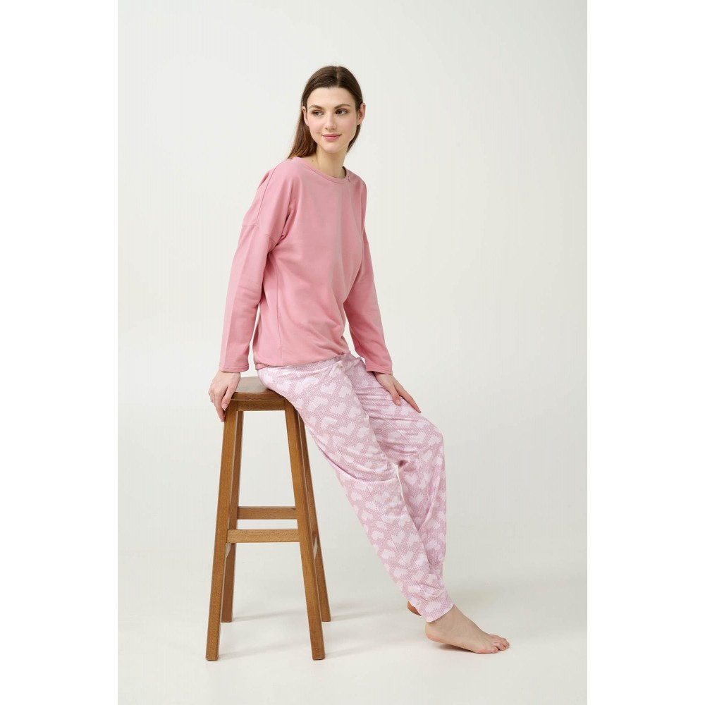 VAMP 23232, Γυναικεία Πυτζάμα βαμβακερή Φούτερ, ROSE ELEGANCE