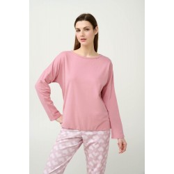 VAMP 23232, Γυναικεία Πυτζάμα βαμβακερή Φούτερ, ROSE ELEGANCE