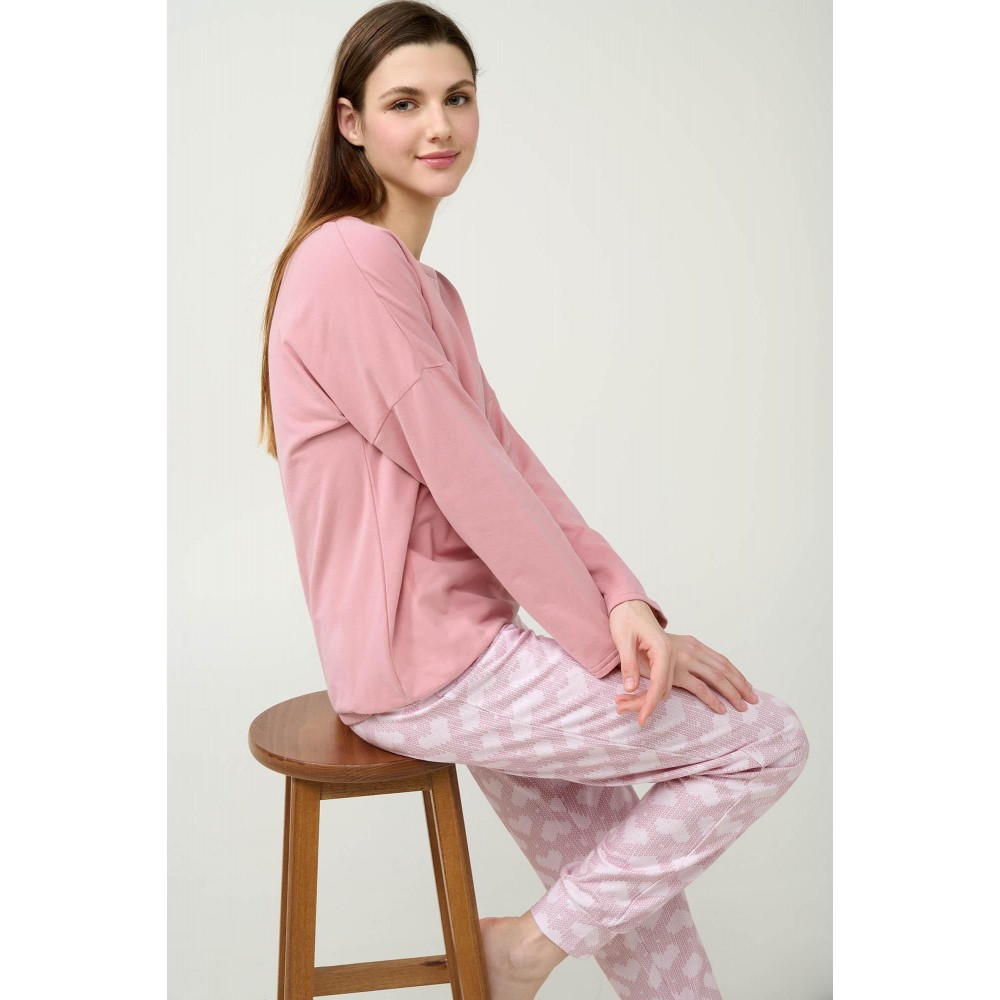 VAMP 23232, Γυναικεία Πυτζάμα βαμβακερή Φούτερ, ROSE ELEGANCE
