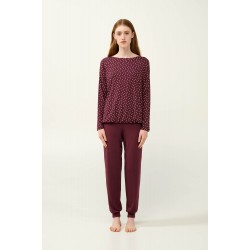VAMP 23032, Γυναικεία Πυτζάμα Micromodal με χαμόγελο και μανσέτα,  RED WINDSOR
