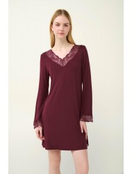 VAMP 23823 Γυναικείο Νυχτικό Micromodal  με δαντέλα,  RED WIDSOR