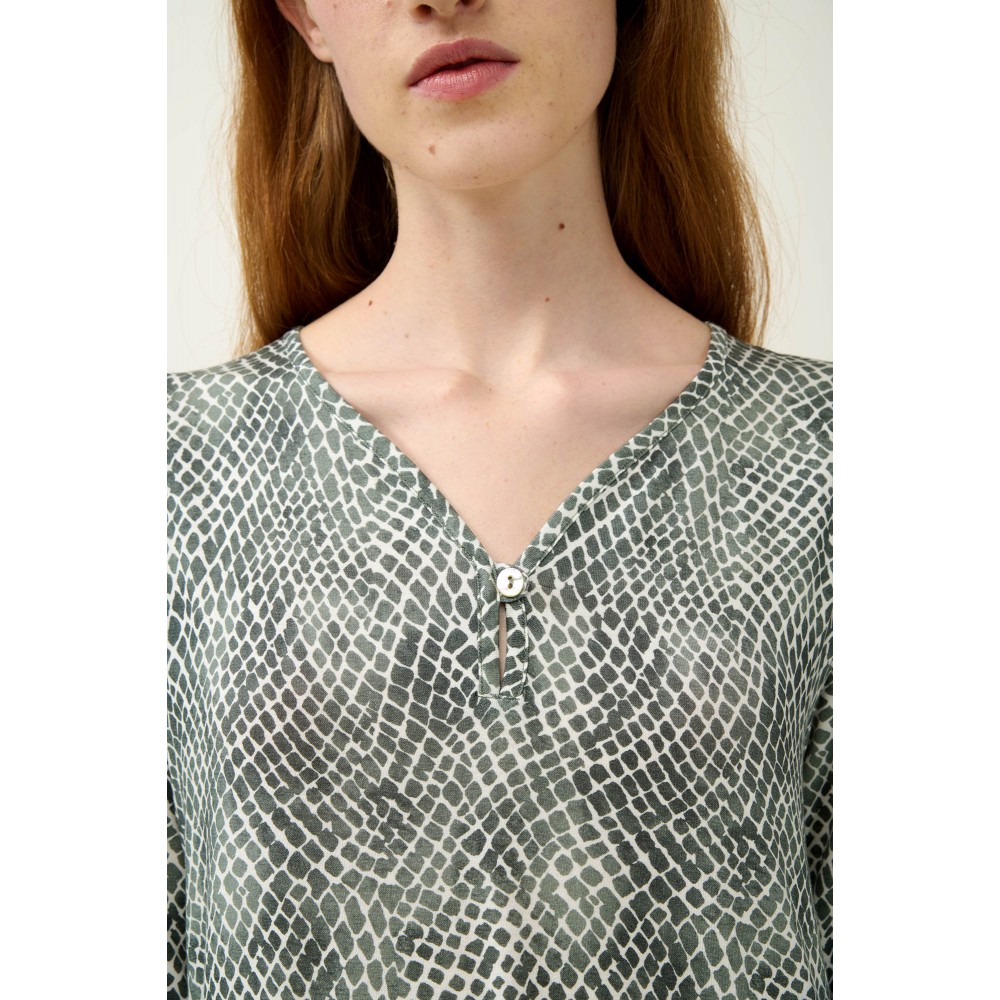 VAMP 23015, Γυναικείο Νυχτικό Micromodal Animal Print, GREEN SAGE