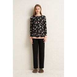 VAMP 25002, Πυζάμα Micromodal Floral με σιφόν, ΜΑΥΡΟ