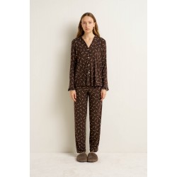 VAMP 25048, Γυναικεία Πυζάμα Κουμπωτή Micromodal, BROWN MUSE
